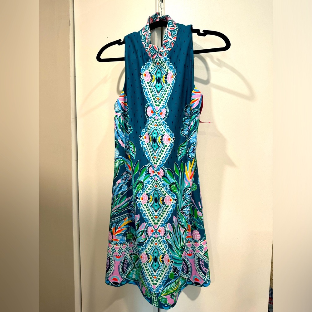Lilly Pulitzer Teal Floral Halter Mini Dress